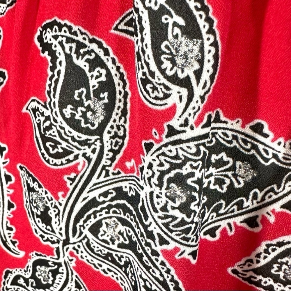 🌸Faded Glory- Red Paisley V Neck Tunic- Adj. Sleeve- Size 12-14 Large - Picture 5 of 10